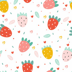 cute seamless pattern with cartoon of colorful strawberry. for fabric print and textile, kids wallpaper, gift wrapping paper