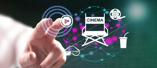 Woman touching a cinema concept
