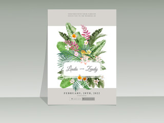 Elegant floral tropical watercolor wedding invitation card template