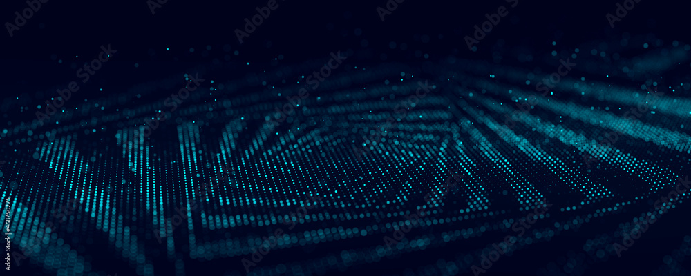 Poster abstract digital wave. blue circular shape on the background. futuristic point form. big data.optica