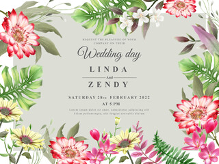 Elegant floral tropical watercolor wedding invitation card template