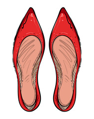 Woman shoes view from above, top view, color vector illustration