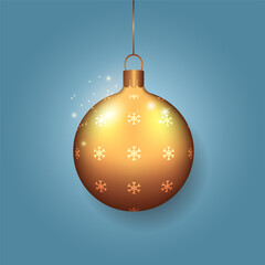 Golden christmas ball on blue background