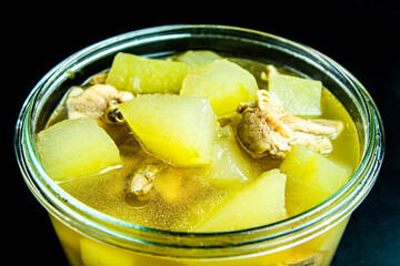 Close up winter melon soup with chicken  , in door Chiangmai  Thailand