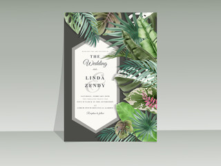 Elegant floral tropical watercolor wedding invitation card template