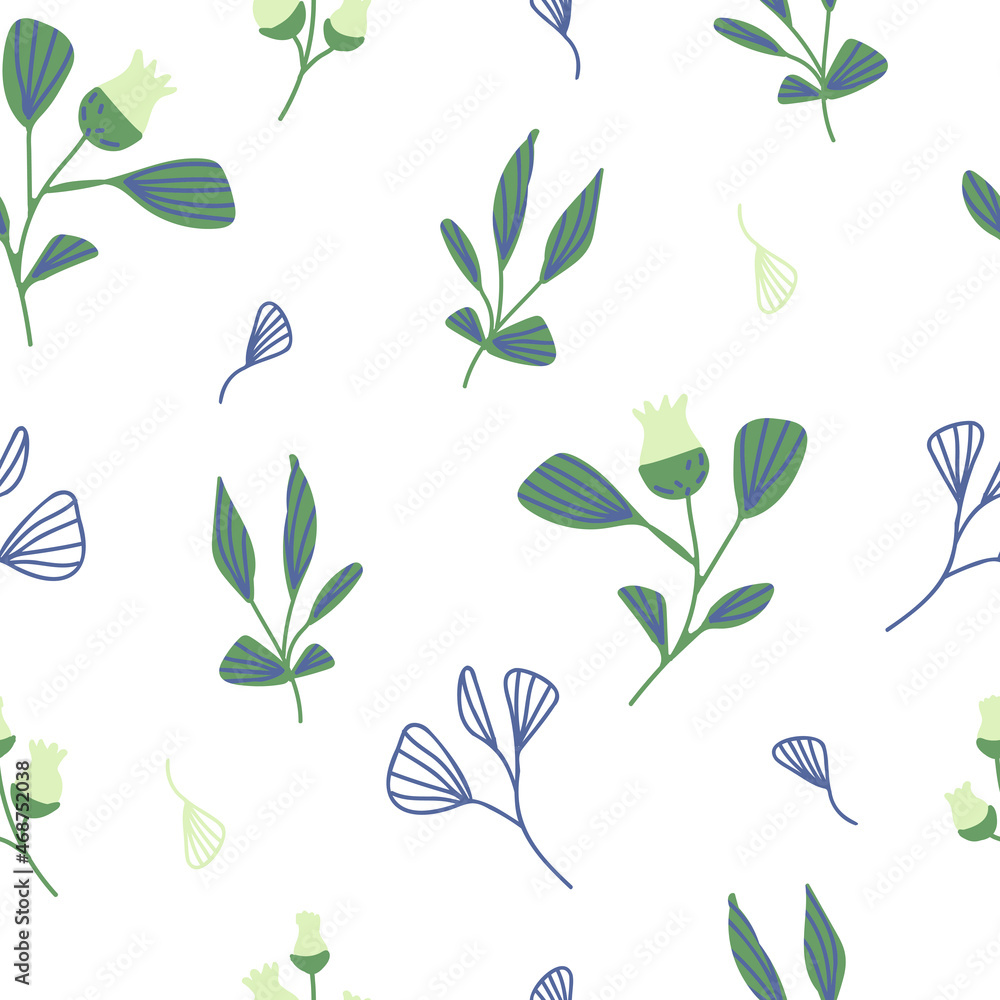 Poster seamless pattern with simple doodle-style plants.vector illustration with spring lilies of the valle