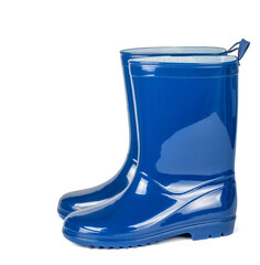 Blue rubber boots side view isolated on white background