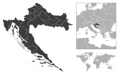 Croatia - detailed country outline and location on world map.