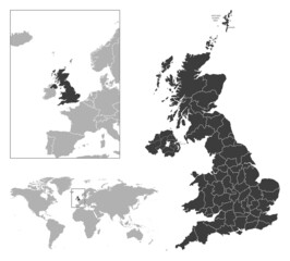 United Kingdom - detailed country outline and location on world map.