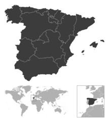Spain - detailed country outline and location on world map.
