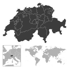 Switzerland - detailed country outline and location on world map.
