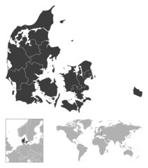 Denmark - detailed country outline and location on world map.