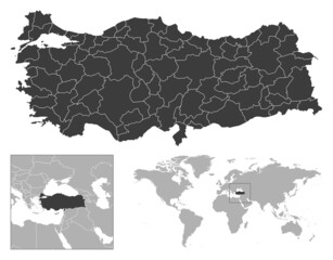 Turkey - detailed country outline and location on world map.