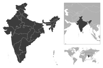 India - detailed country outline and location on world map.