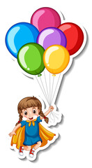 Obraz na płótnie Canvas Sticker template with a girl holding many balloons isolated