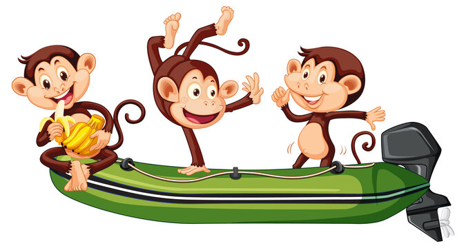 Three little monkeys on the boat