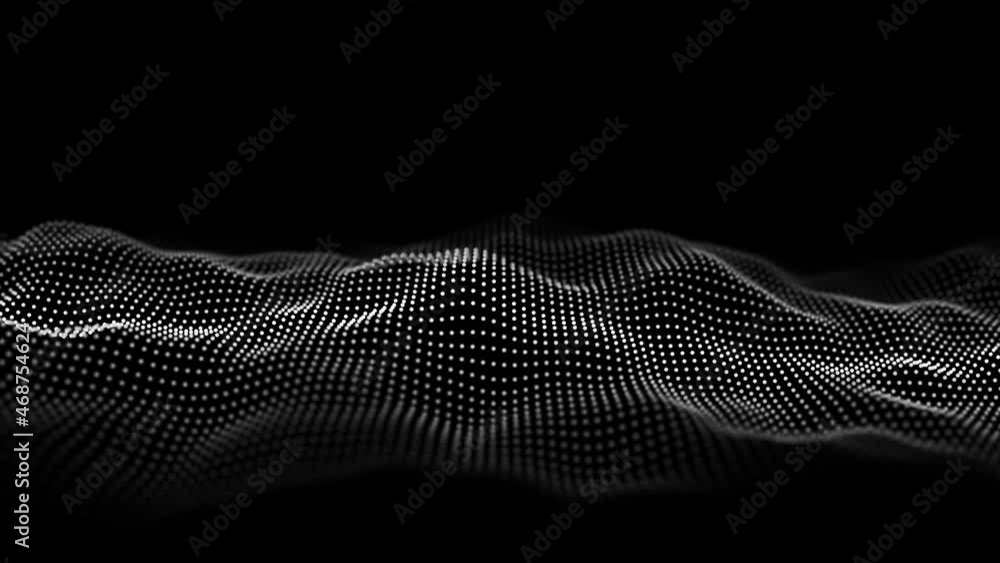 Aufkleber futuristic digital wave. dark cyberspace. abstract wave with dots and line. white moving particles o