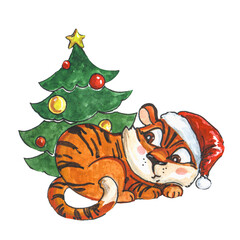 tiger and christmas tree