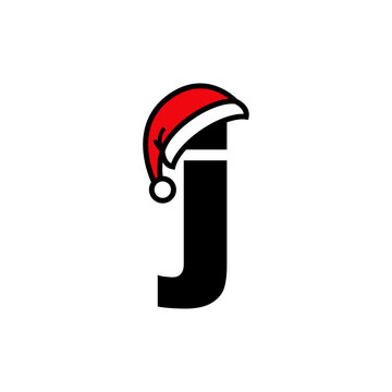 Logotipo con letra inicial J con silueta lineal de sombrero de Pap&aacute; Noel en color negro y rojo, para su uso en invitaciones y tarjetas de felicitaci&oacute;n
