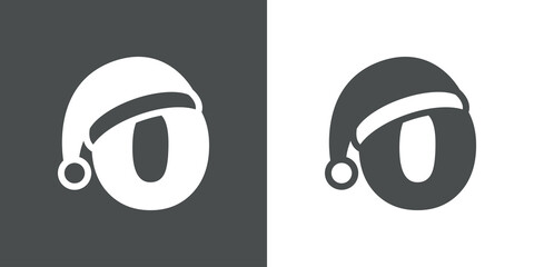 Logotipo con letra inicial O con silueta de sombrero de Papá Noel en fondo gris y fondo blanco, para su uso en invitaciones y tarjetas de felicitación © teracreonte