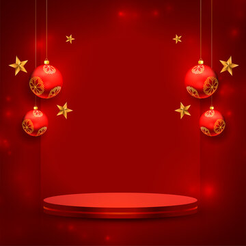 merry christmas red product display podium background