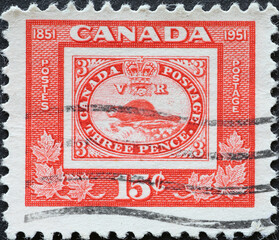 CANADA - CIRCA 1951: A postage stamp from Canada showing a postel stamp Reproduction of 3d stamp of...