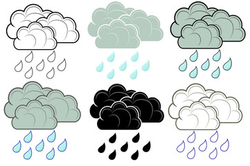 Set of vector illustration of weather storm, symbol of rain - weather and lightning icon.