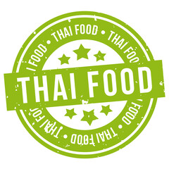 thai food stamp. round sticker. grunge vintage ribbon thai food sign seal.