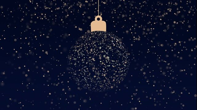 Animation of Christmas ornaments with snow particles background. Christmas balls 