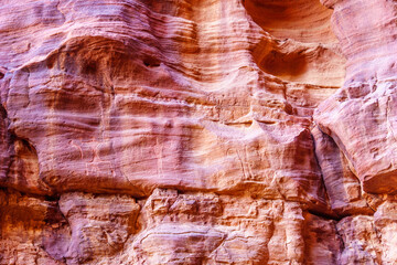 Prehistoric petroglyphs and inscriptions in the rocks cliffs, Wadi Rum