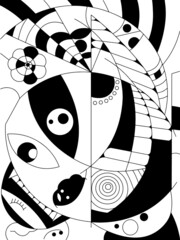 abstract black and white line art seamless wall print design 