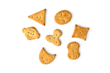 Mixed crackers isolated on white background.