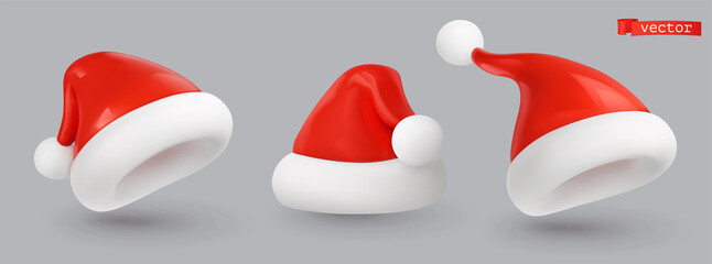 Santa hat christmas decoration. 3d realistic render vector icon set - 468760046