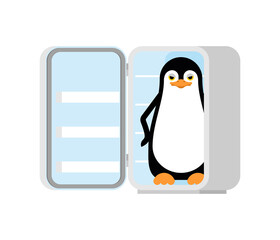 Penguin in fridge. flightless seabird. vector illustration