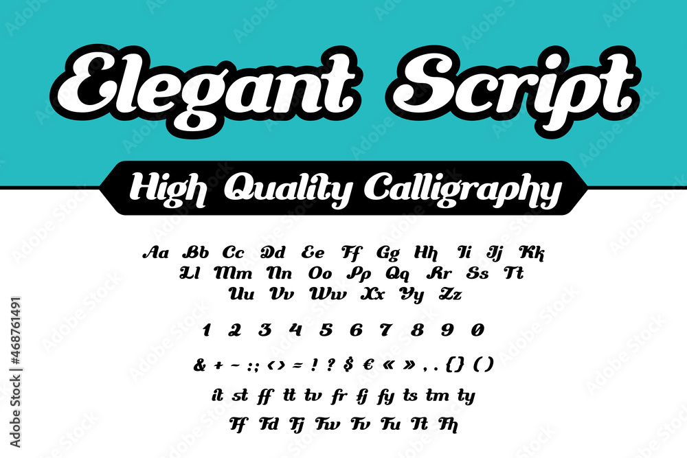 Poster calligraphic font script italic vector design. lettering typography calligraphy symbol typeset alpha