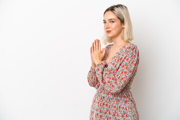 Young caucasian woman isolated on white background scheming something