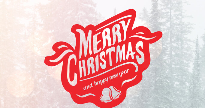 Image of merry christmas text over winter scenery
