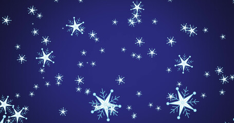 Fototapeta na wymiar Image of christmas snowflakes falling over blue background