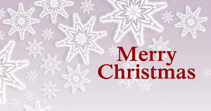 Image of merry christmas over snowflakes on beige background