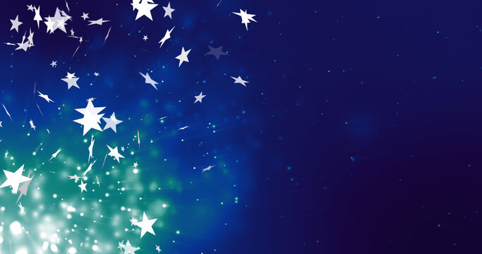 Image of christmas stars falling over blue background