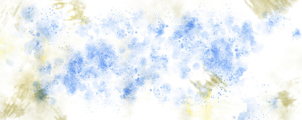 Blue and gray-yellow watercolor stains and splashes on a white background. Watercolor background for your design. Illustration.