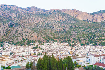 Fototapeta premium The white town of Ubrique under the mountain in Andalusia, Spain