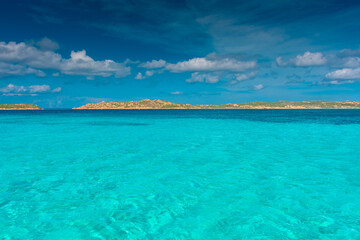 Fototapeta na wymiar Amazing crystal clear waters of Maddalena Archipelago, Sardinia Italy