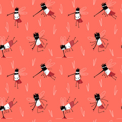 Seamless pattern with mosquitos. Vector background.