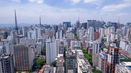 Fototapeta na wymiar Aerial view of Jardins district in São Paulo, Brazil. Residential and commercial buildings in a prime area with Av. Paulista on background