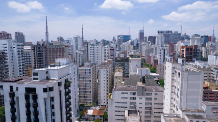 Fototapeta premium Aerial view of Jardins district in São Paulo, Brazil. Residential and commercial buildings in a prime area with Av. Paulista on background