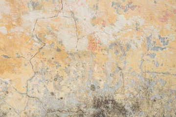 Papier Peint photo Vieux mur texturé sale Ancienne surface de mur de plâtre orange rugueux Artistique. Murs et fond, surface en béton jaune
