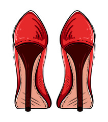 Pair of red woman high heeled shoes, color vector illustration