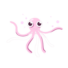 Little cute pink octopus in flat style. Childrens illustration.