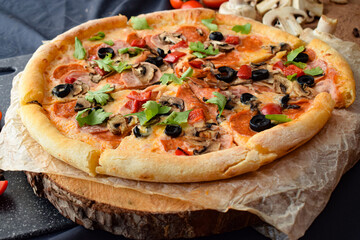 pizza on a board